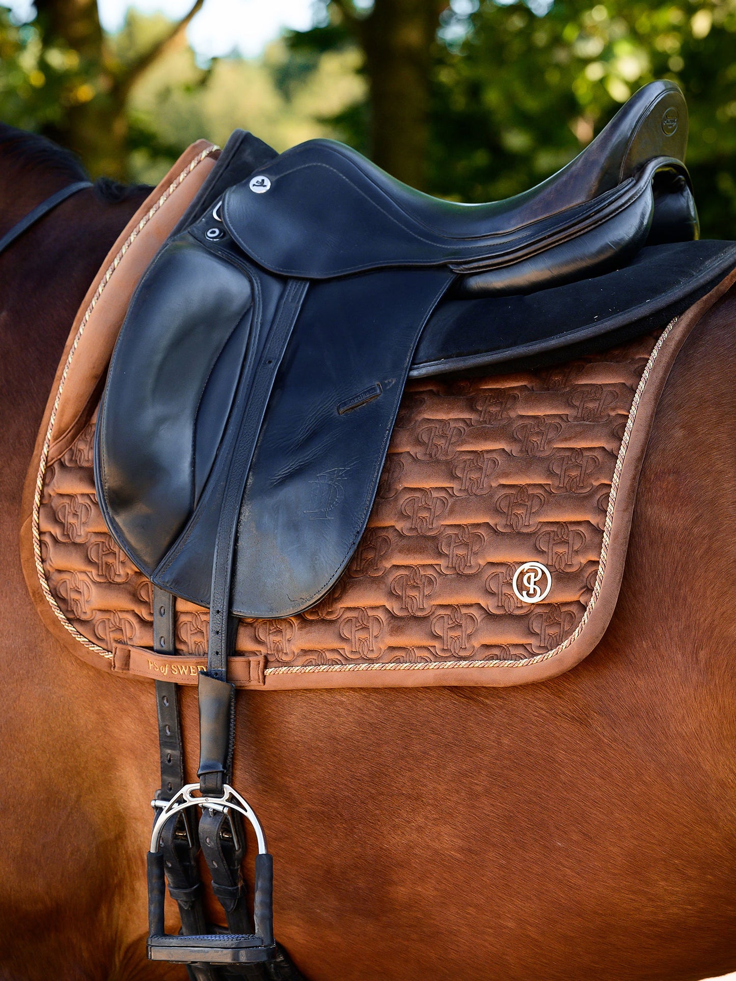 PS of Sweden Velvet Monogram Saddlepad - Dressage - Fudge