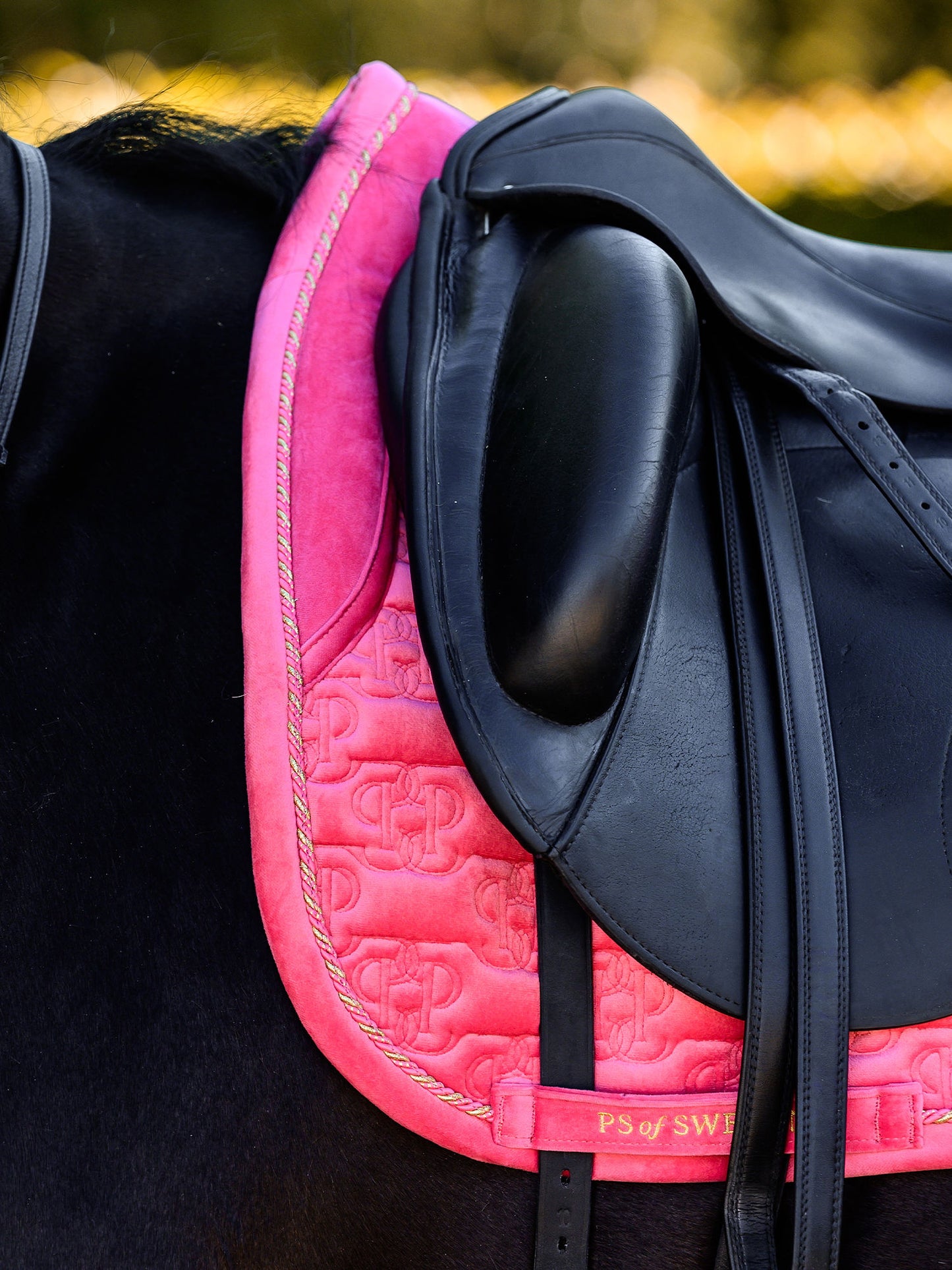 PS of Sweden Velvet Monogram Saddlepad - Dressage - Scarlet Pink